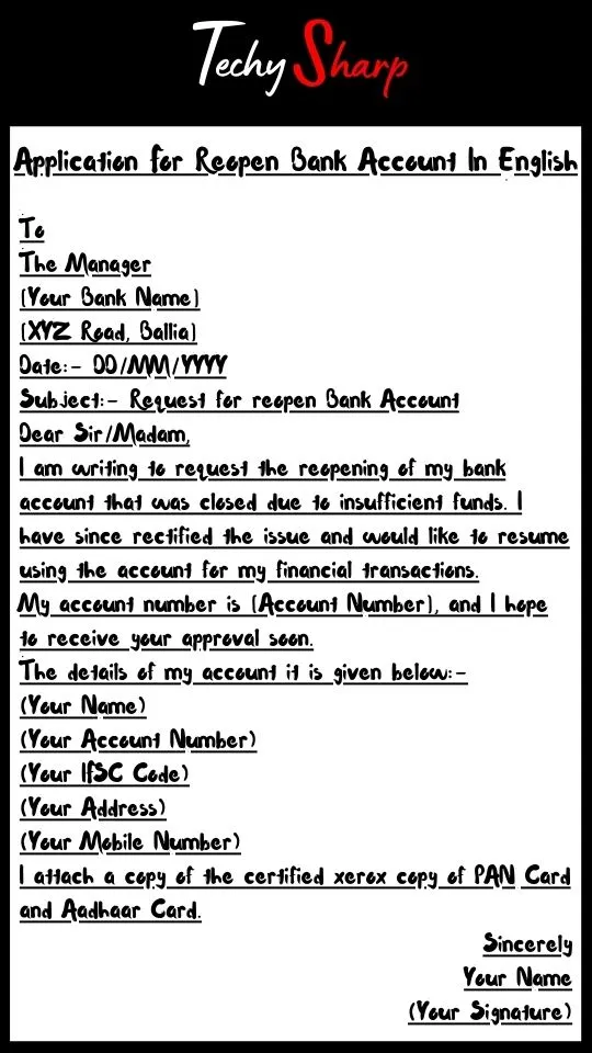 Application For Reopen Bank Account In English